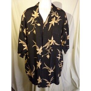LUAU 70% Silk Hawaiian Shirt-Blue Floral Design-Pocket-sz 2X